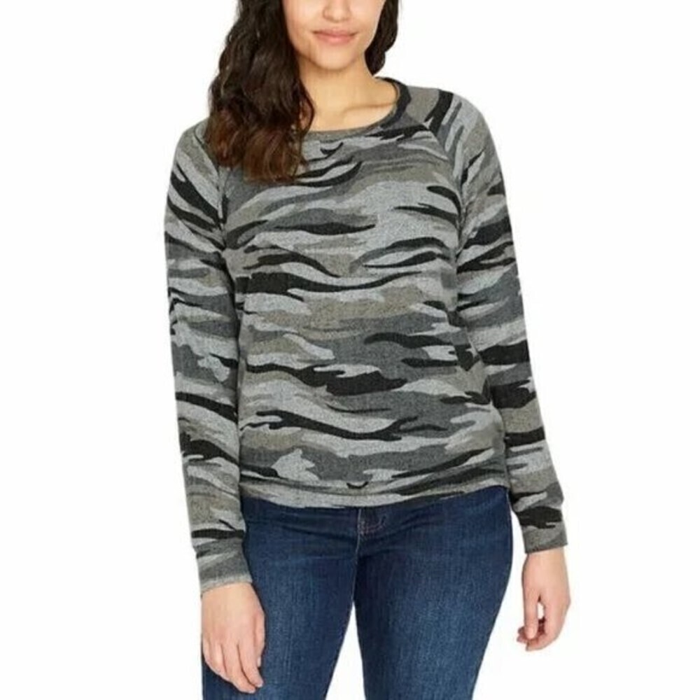 Buffalo Women's Printed Gray Zebra Cozy Long Sleeve Top Size Small